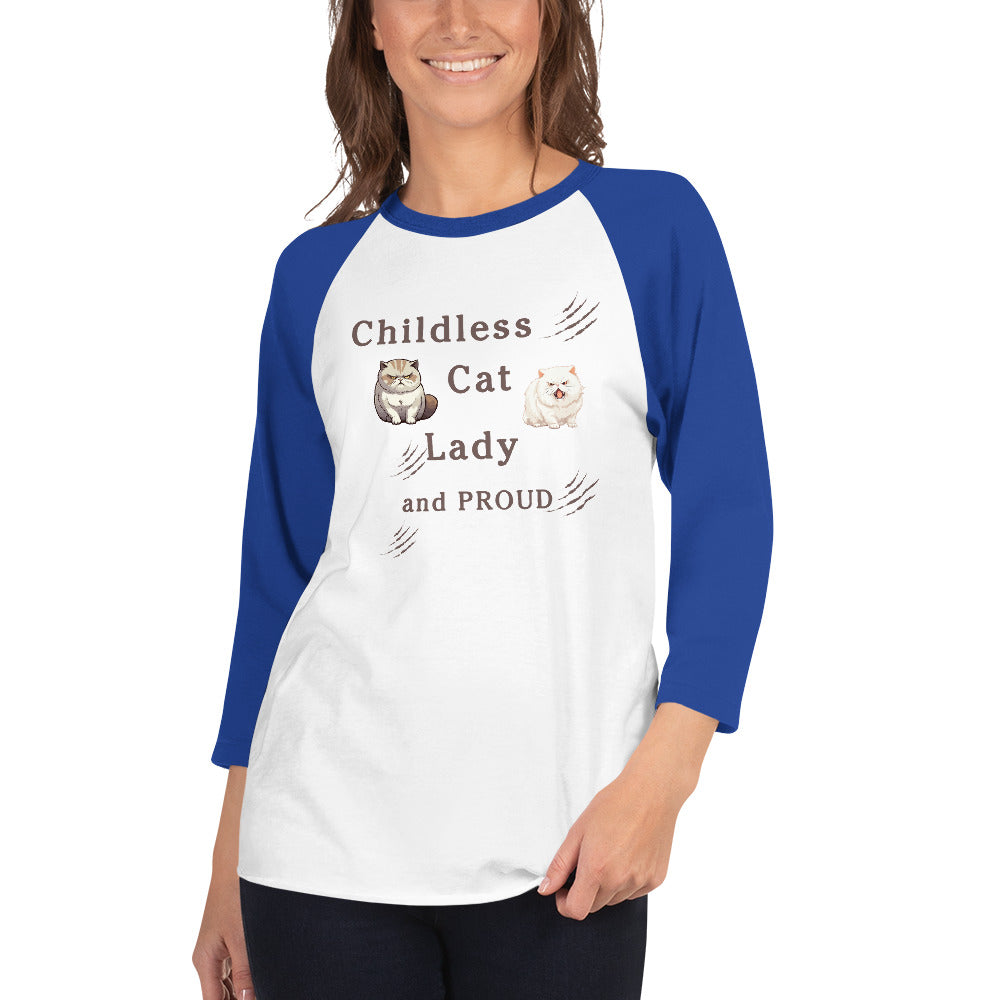 Childless Cat Lady & Proud 3/4 Sleeve Raglan Shirt Unisex by EraofInk