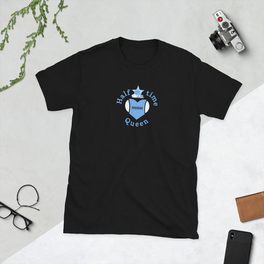 Halftime Queen Football Cheer for Light Blue & White Unisex Tee by EraofInk
