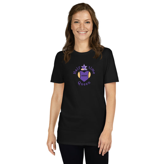 Halftime Queen Football Cheer for Purple & Yellow Unisex Tee by EraofInk
