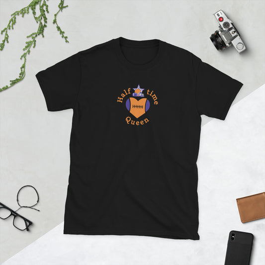 Halftime Queen Football Cheer for Orange & Purple Unisex Tee by EraofInk
