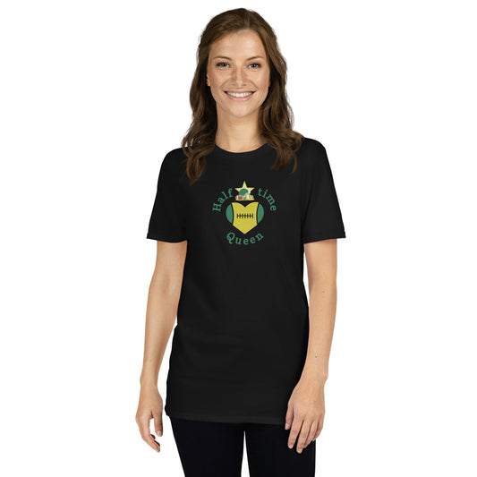 Halftime Queen Football Cheer for Green & Yellow Unisex Tee by EraofInk