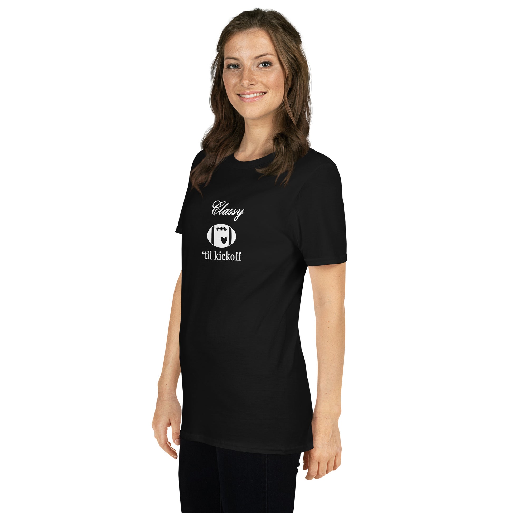 Classy 'til Kickoff Football Unisex Tee White Font by EraofInk