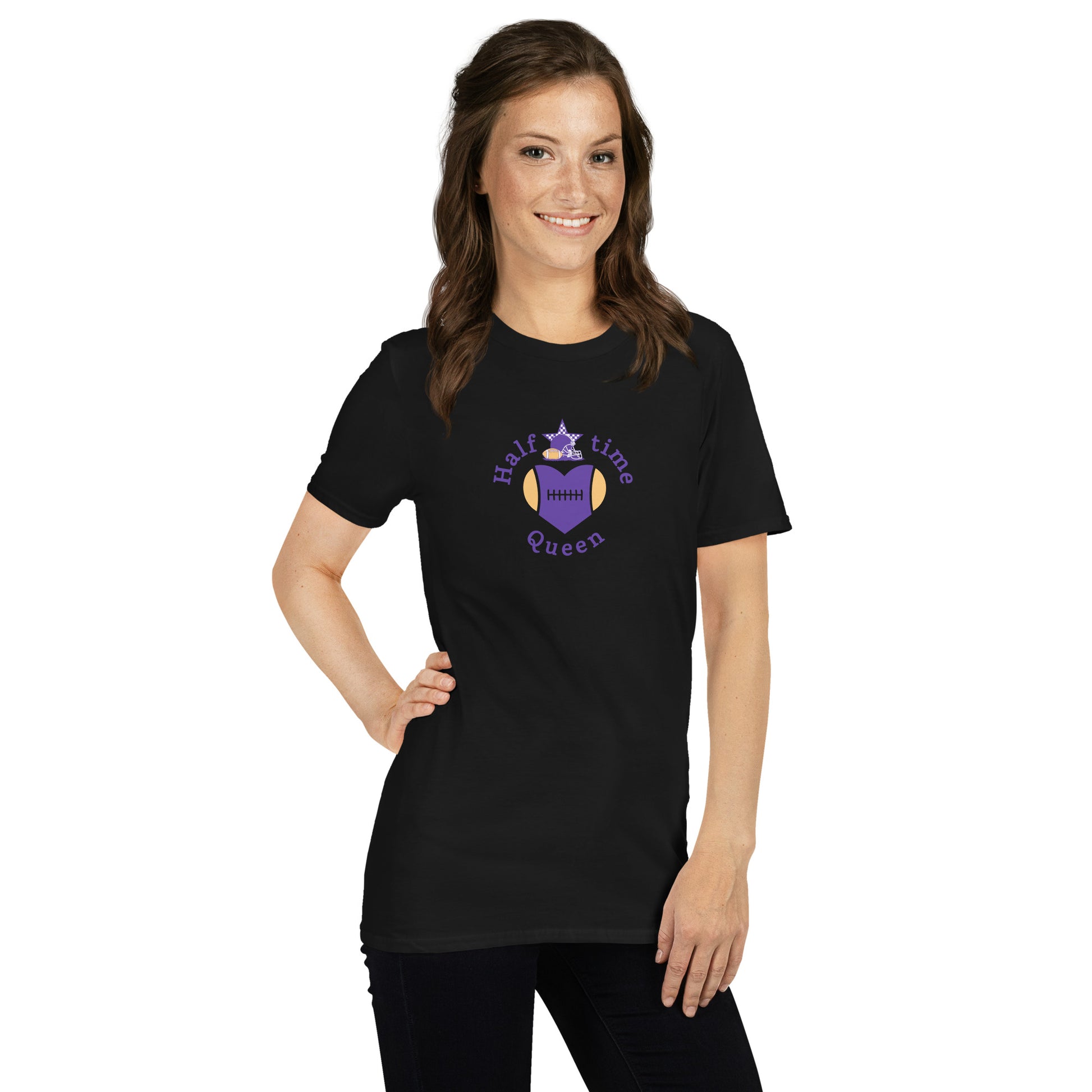 Halftime Queen Football Cheer for Purple & Yellow Unisex Tee by EraofInk