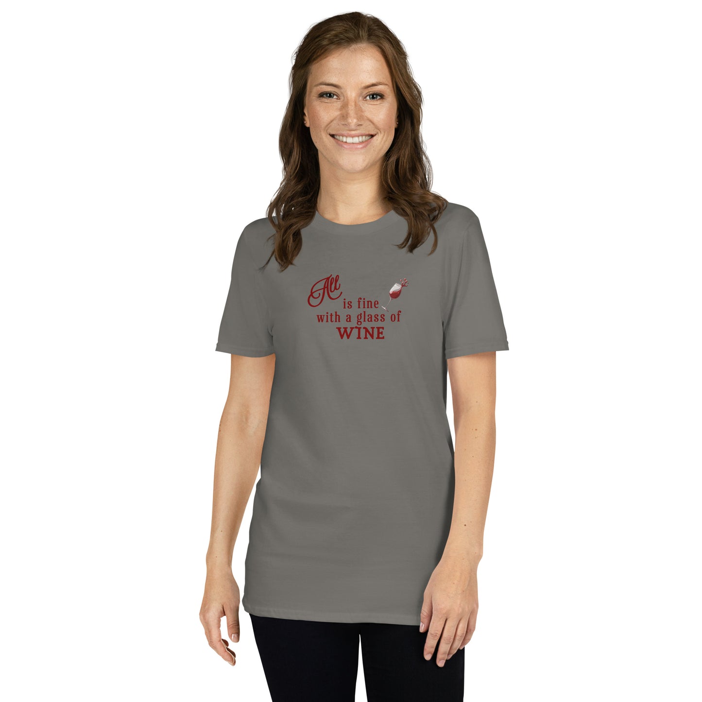 Wine Lover's Tee All is Fine with a Glass of Wine Unisex Tee by EraofInk