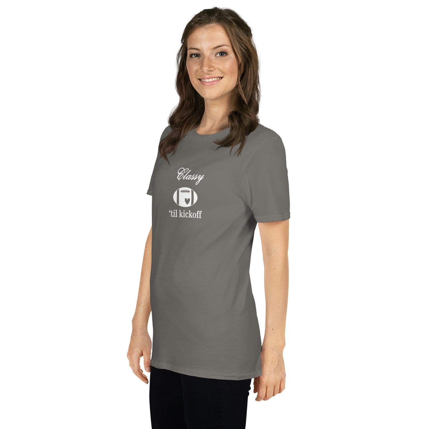 Classy 'til Kickoff Football Unisex Tee White Font by EraofInk