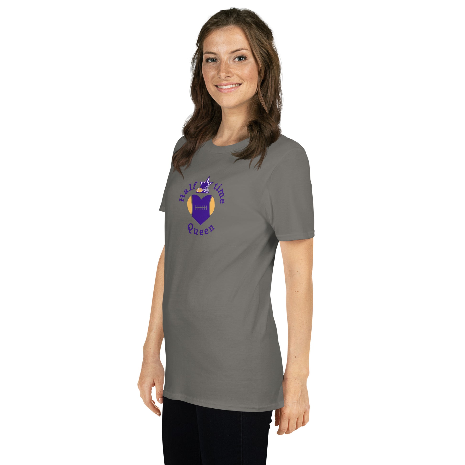 Halftime Queen Football Cheer for Purple & Yellow Unisex Tee by EraofInk