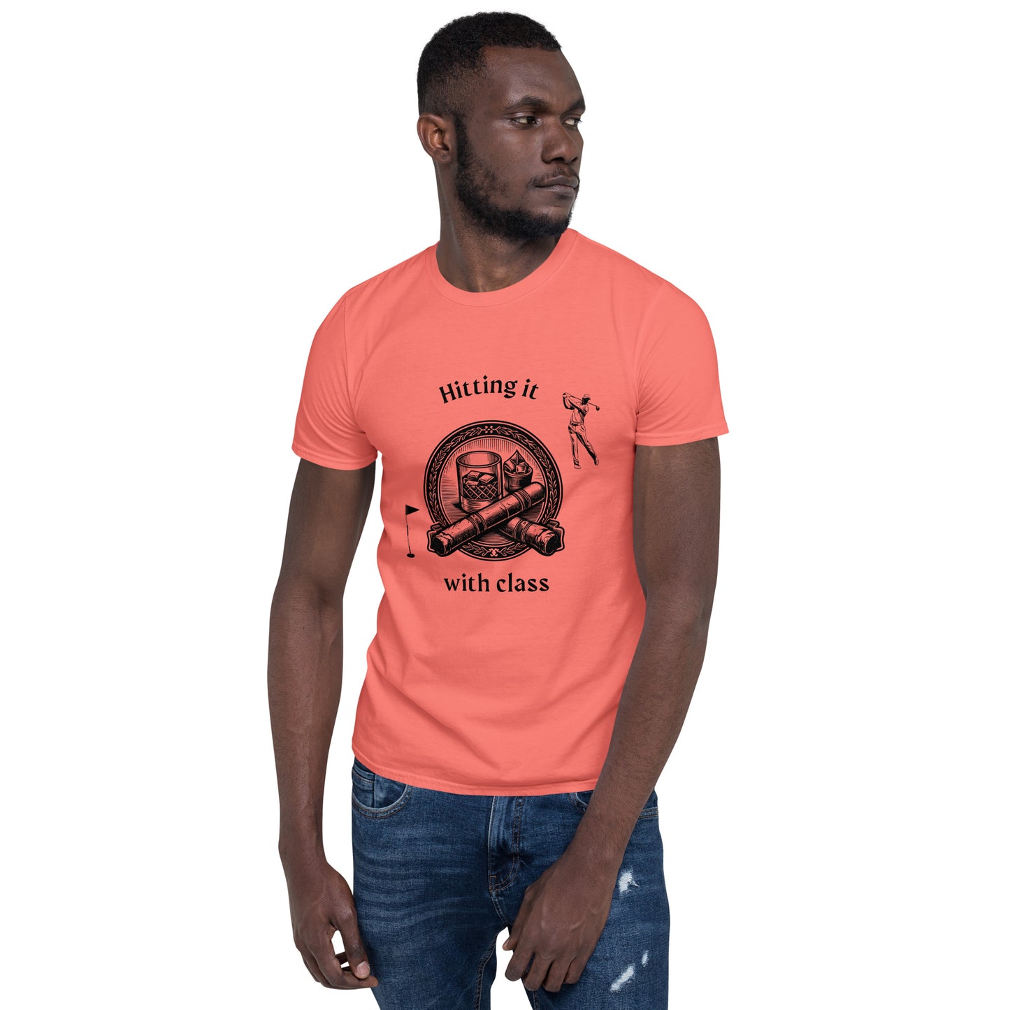 Golf, Bourbon and Cigars Unisex Tee - Hitting it with Class Short Sleeve by EraofInk