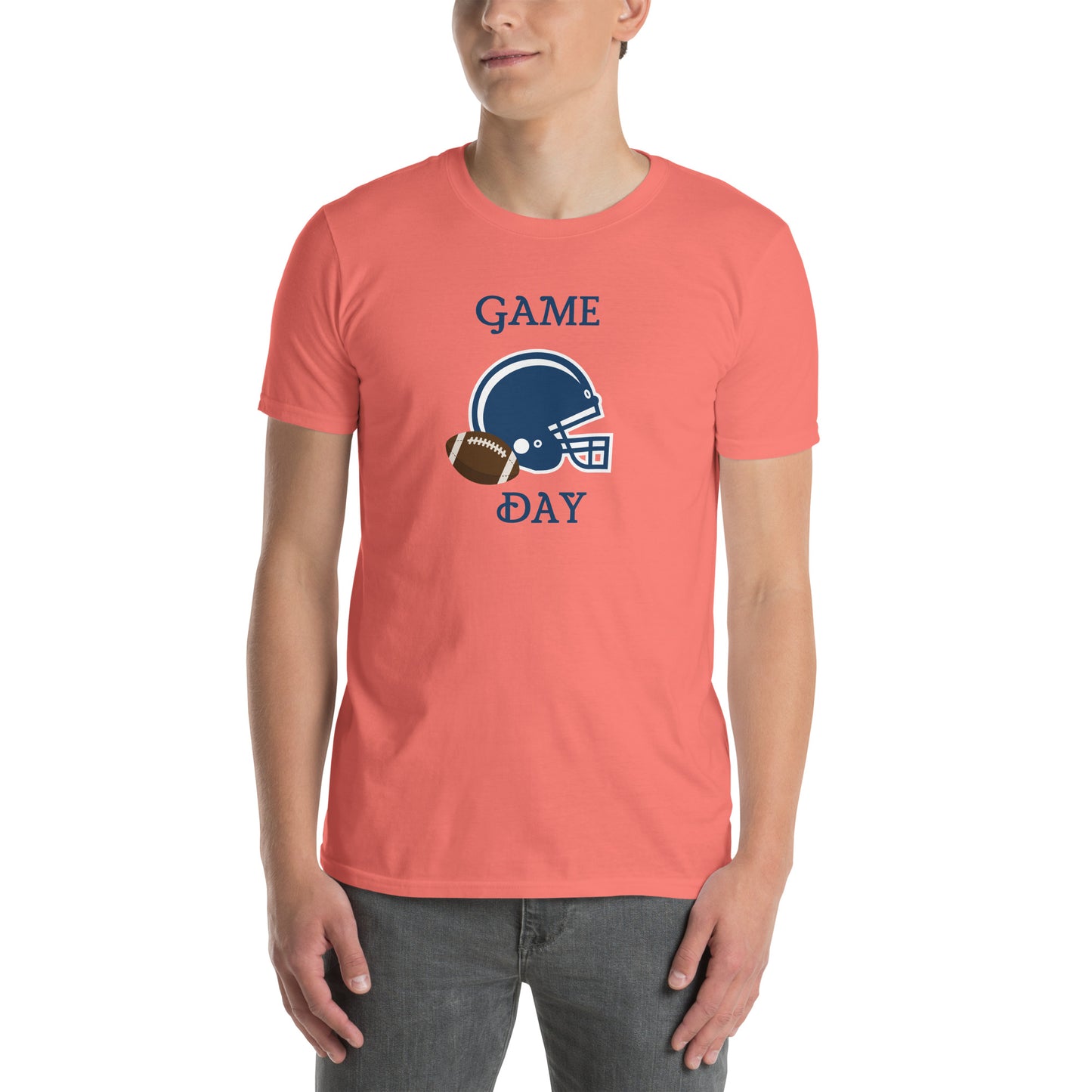 Game Day Football Blue and White Unisex T-Shirt by EraofInk