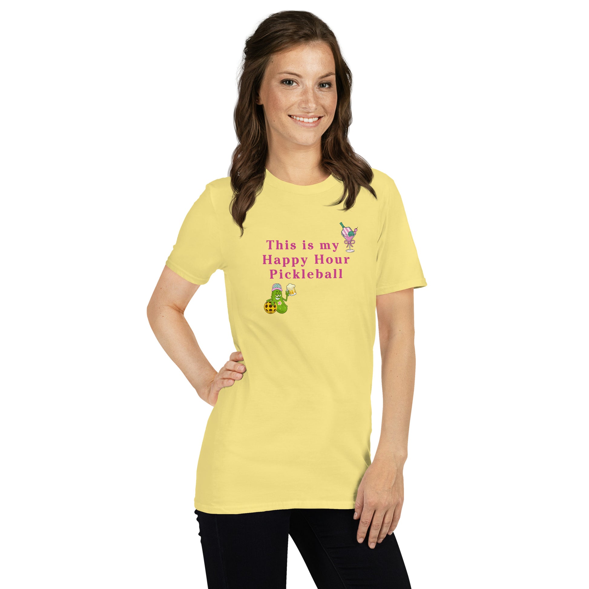 This is My Happy Hour Pickleball Feminine Design Unisex Tee by EraofInk