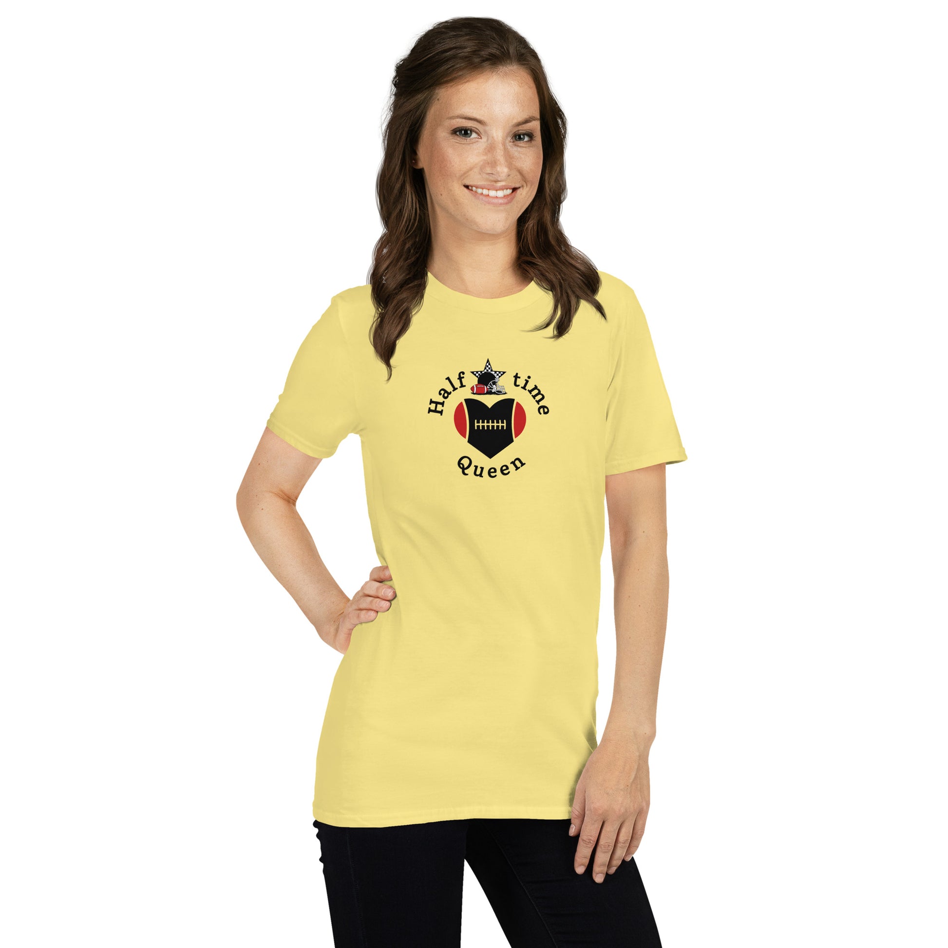 Halftime Queen Football Cheer for Red & Black Unisex Tee by EraofInk