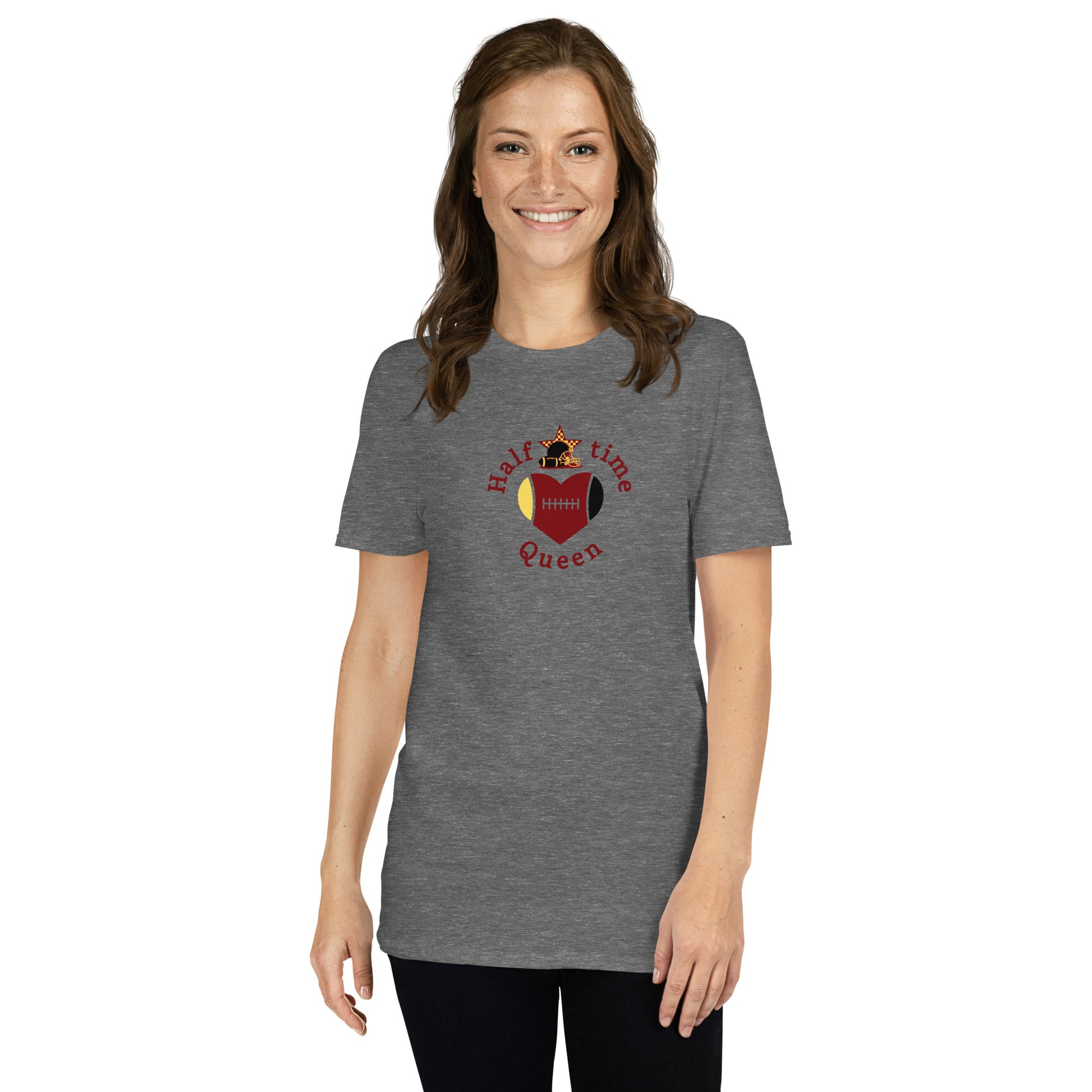 Halftime Queen Football Cheer for Crimson Red Black & Yellow Unisex Tee by EraofInk