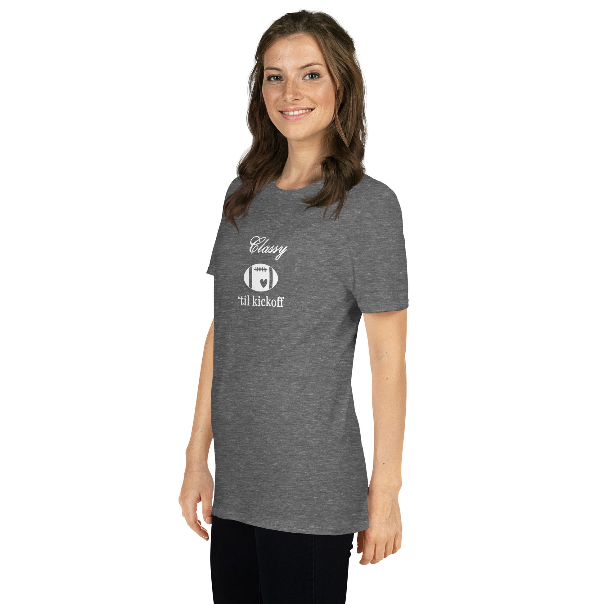 Classy 'til Kickoff Football Unisex Tee White Font by EraofInk