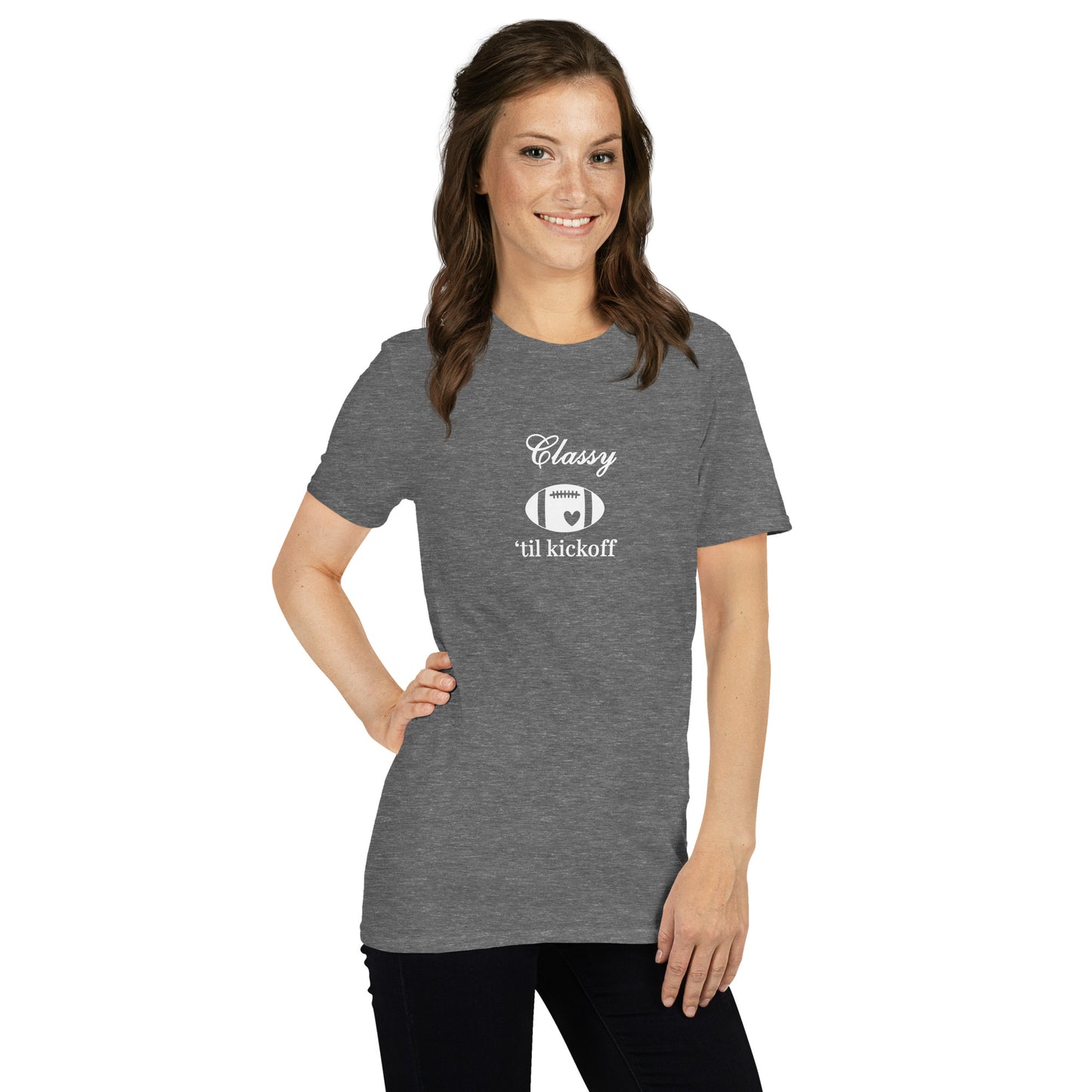 Classy 'til Kickoff Football Unisex Tee White Font by EraofInk