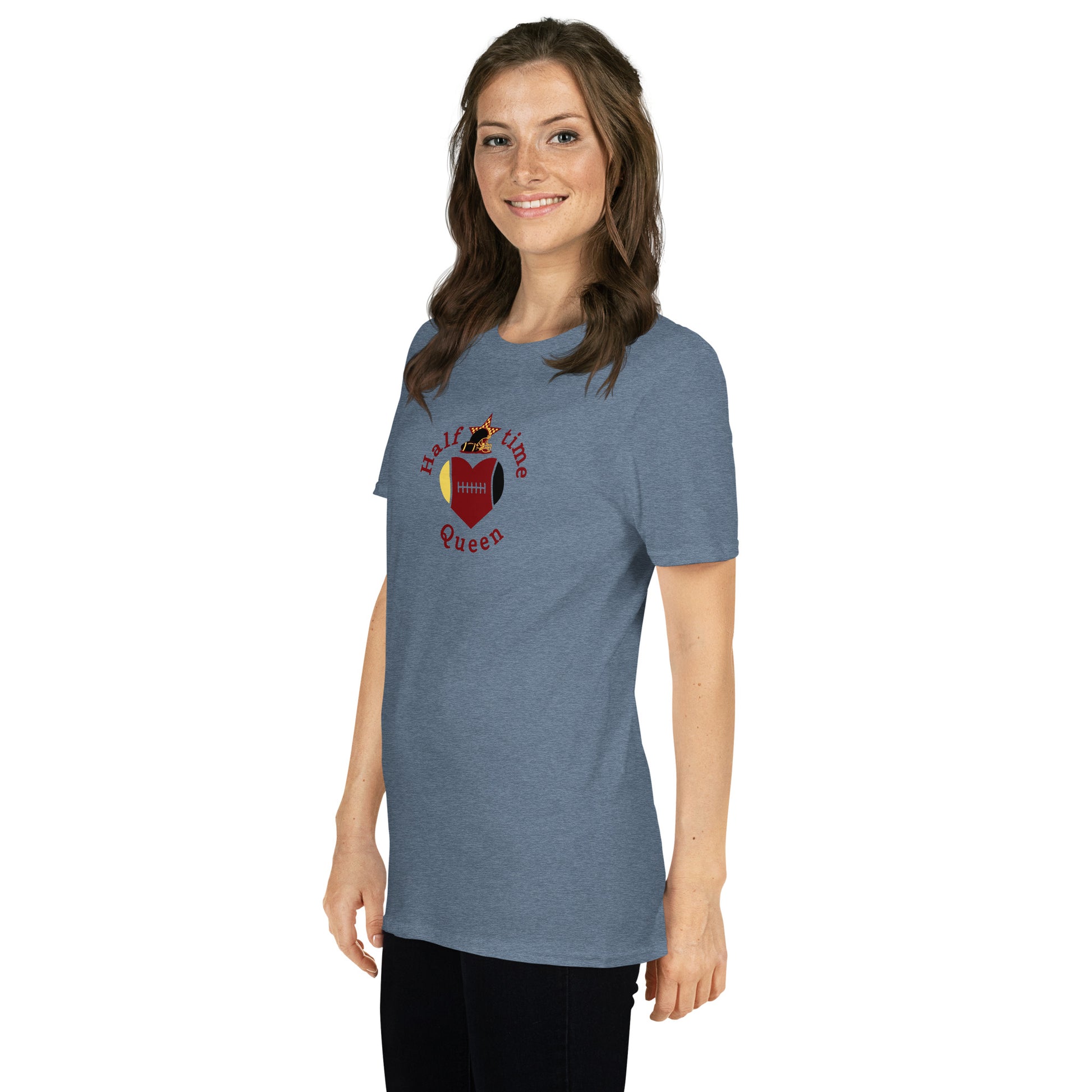 Halftime Queen Football Cheer for Crimson Red Black & Yellow Unisex Tee by EraofInk