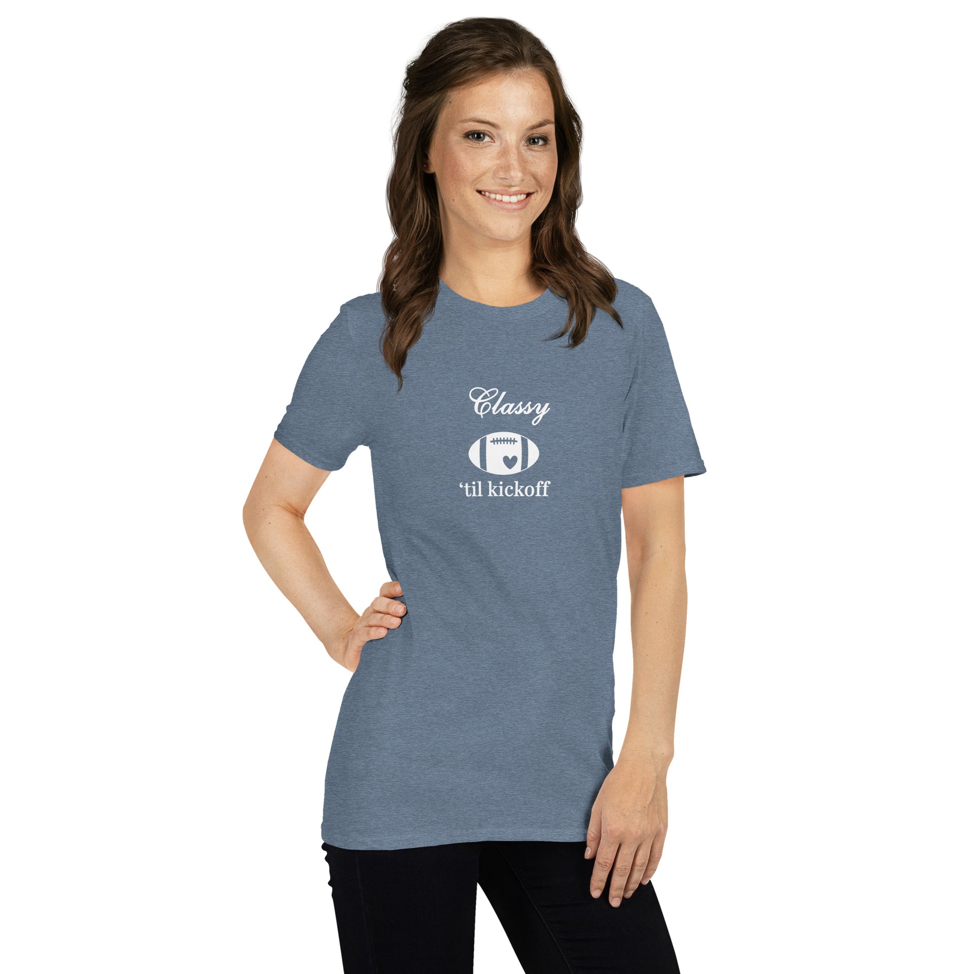 Classy 'til Kickoff Football Unisex Tee White Font by EraofInk