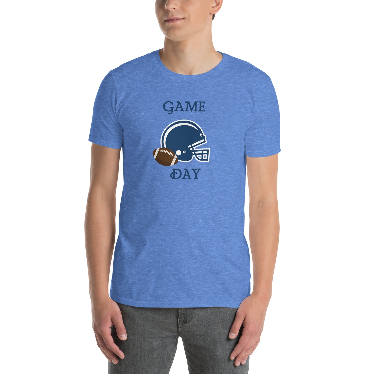 Game Day Football Blue and White Unisex T-Shirt by EraofInk