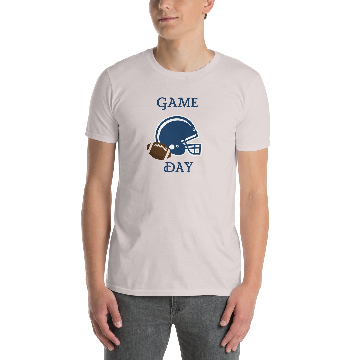 Game Day Football Blue and White Unisex T-Shirt by EraofInk
