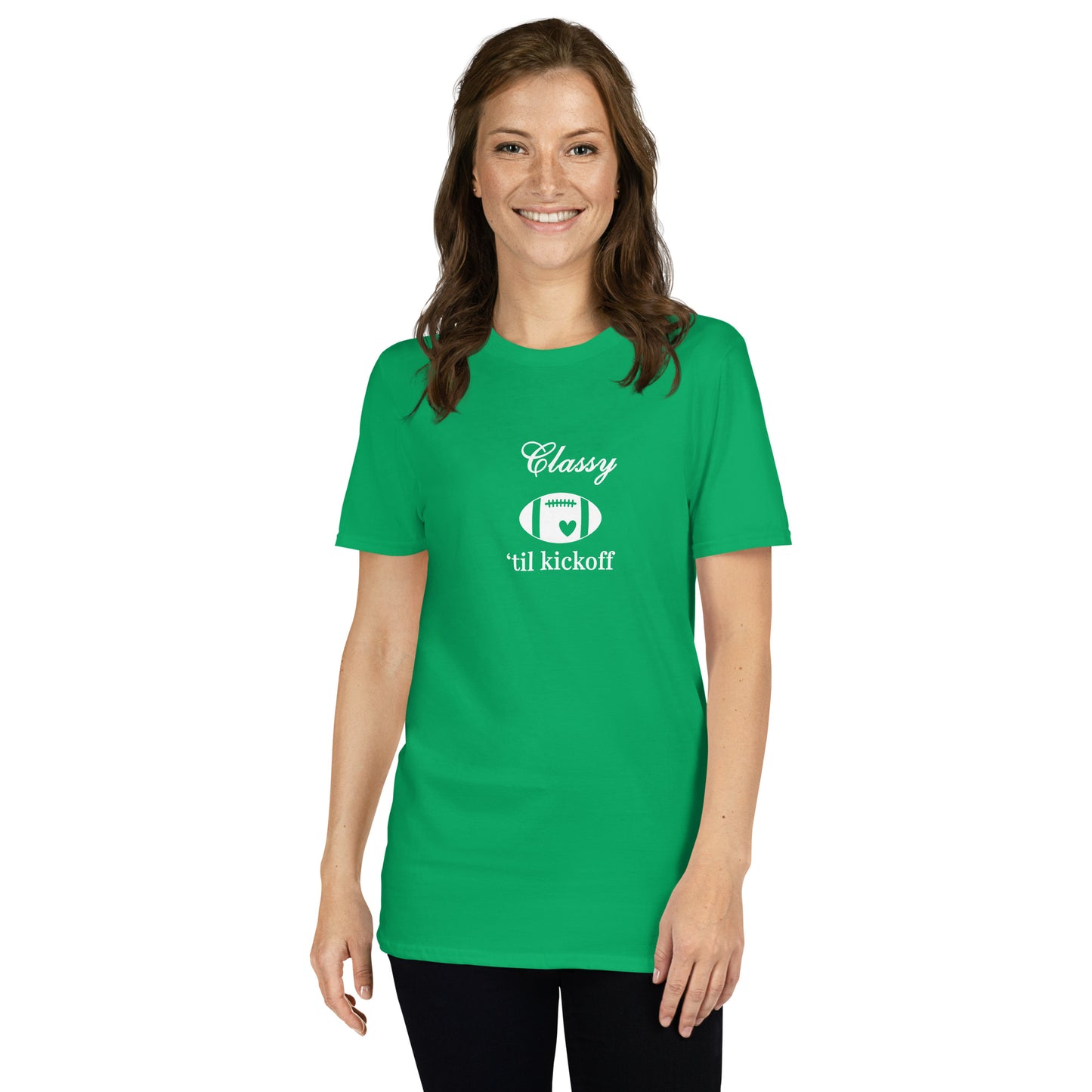 Classy 'til Kickoff Football Unisex Tee White Font by EraofInk