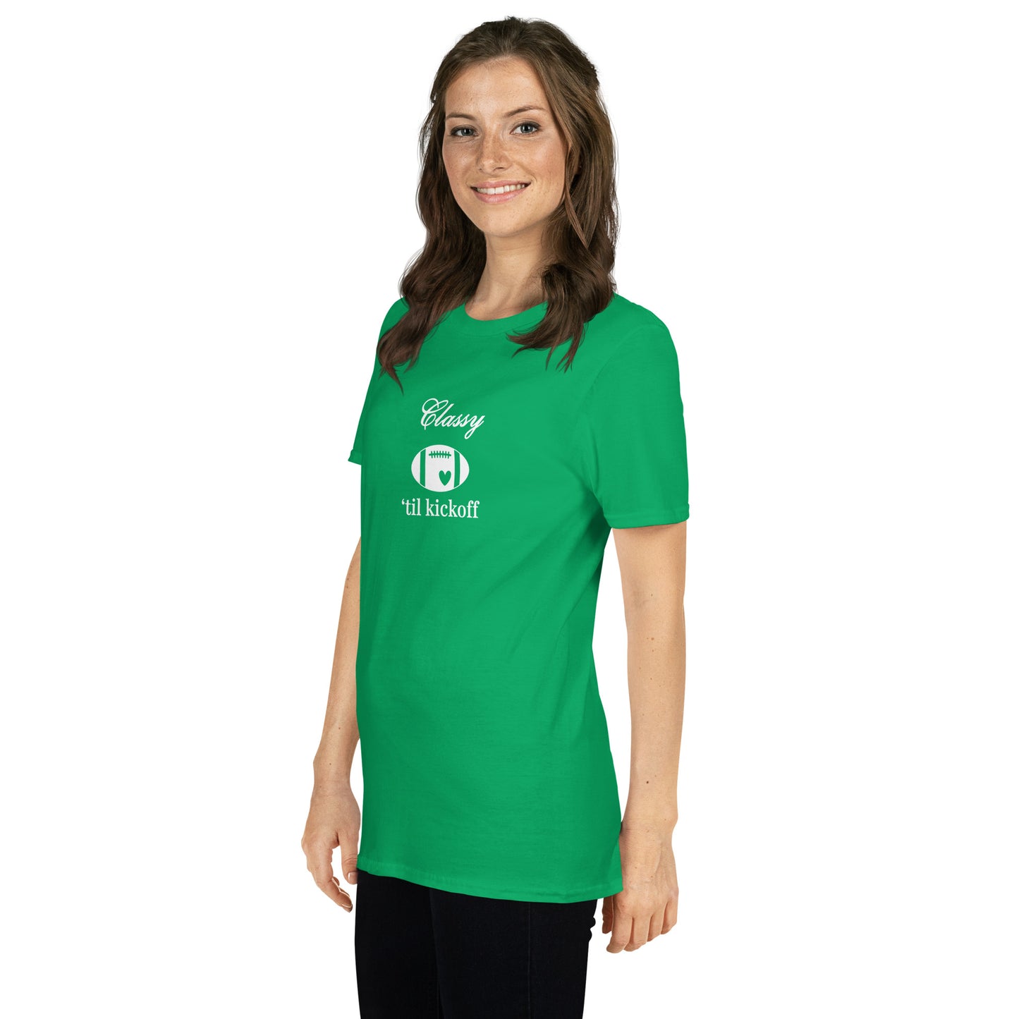 Classy 'til Kickoff Football Unisex Tee White Font by EraofInk