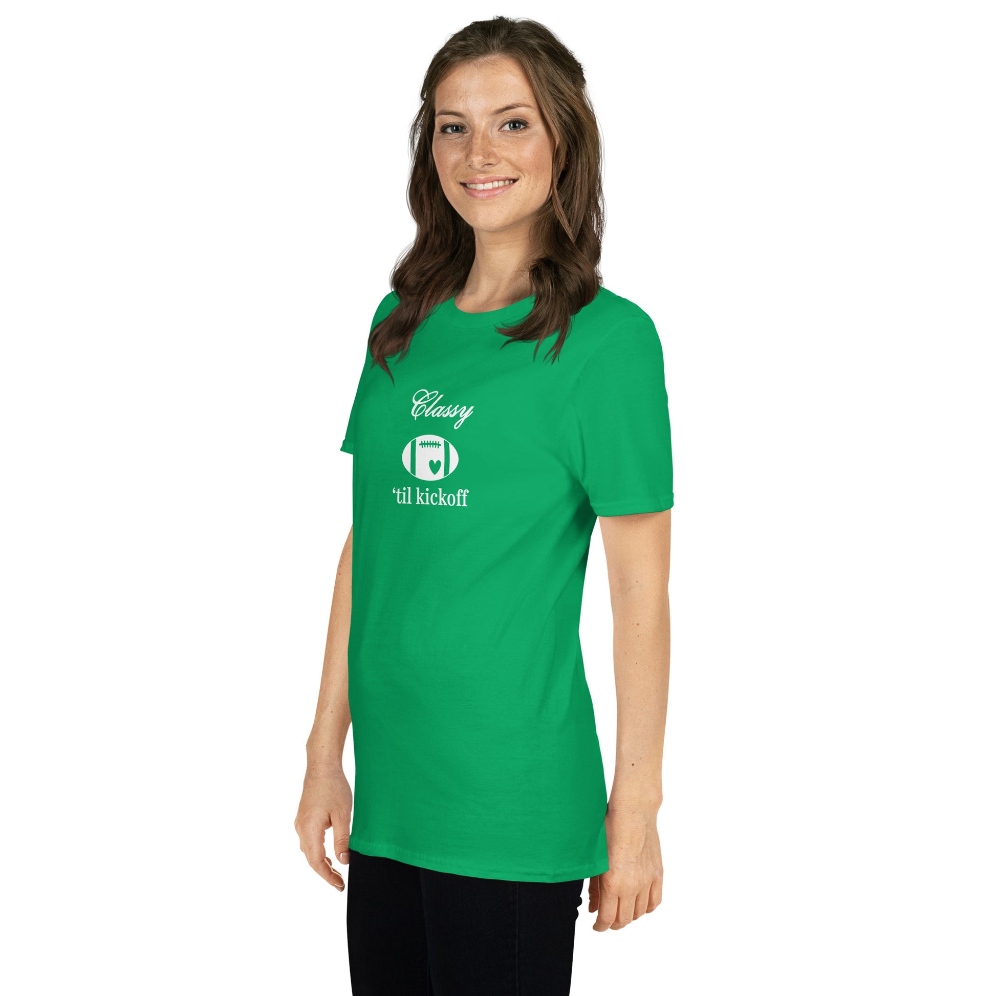 Classy 'til Kickoff Football Unisex Tee White Font by EraofInk