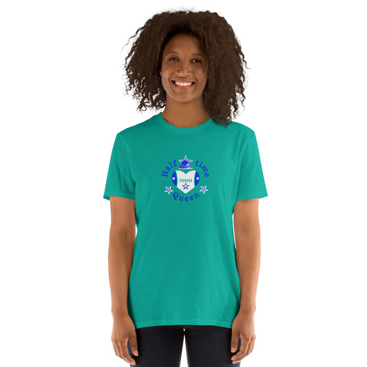 Halftime Queen Football Cheer for Blue & White Unisex Tee by EraofInk