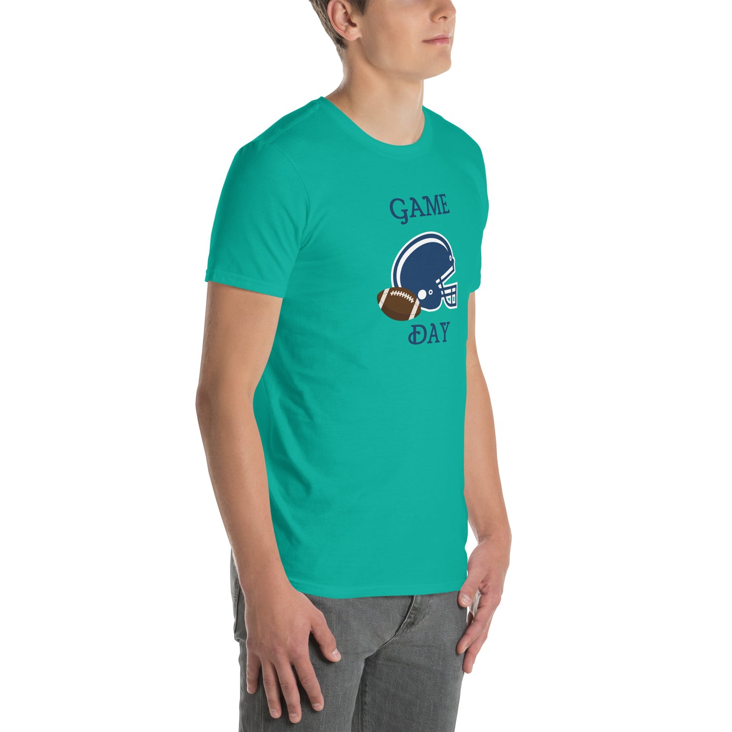 Game Day Football Blue and White Unisex T-Shirt by EraofInk