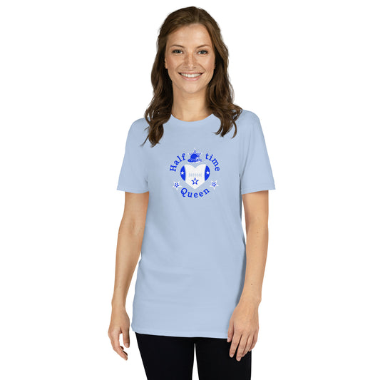 Halftime Queen Football Cheer for Blue & White Unisex Tee by EraofInk