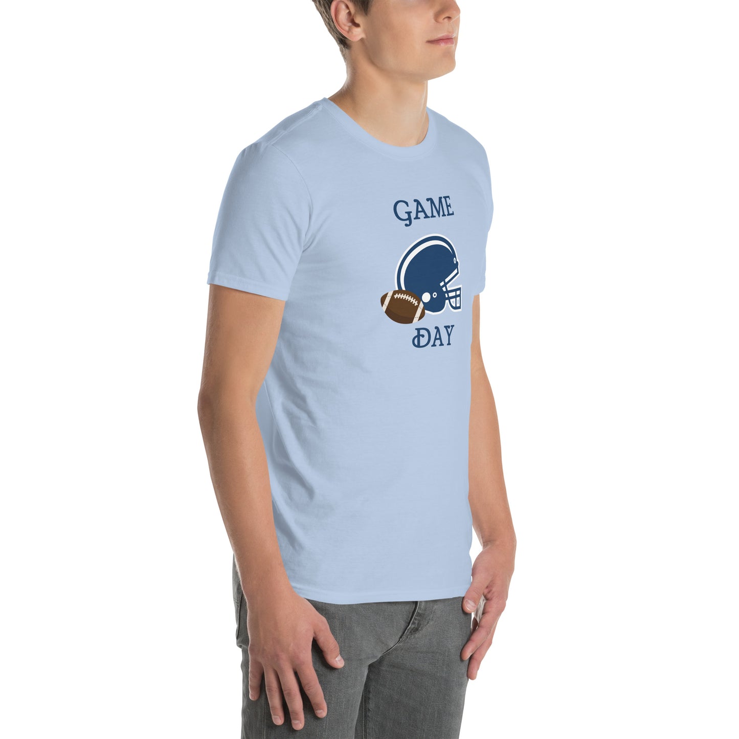 Game Day Football Blue and White Unisex T-Shirt by EraofInk