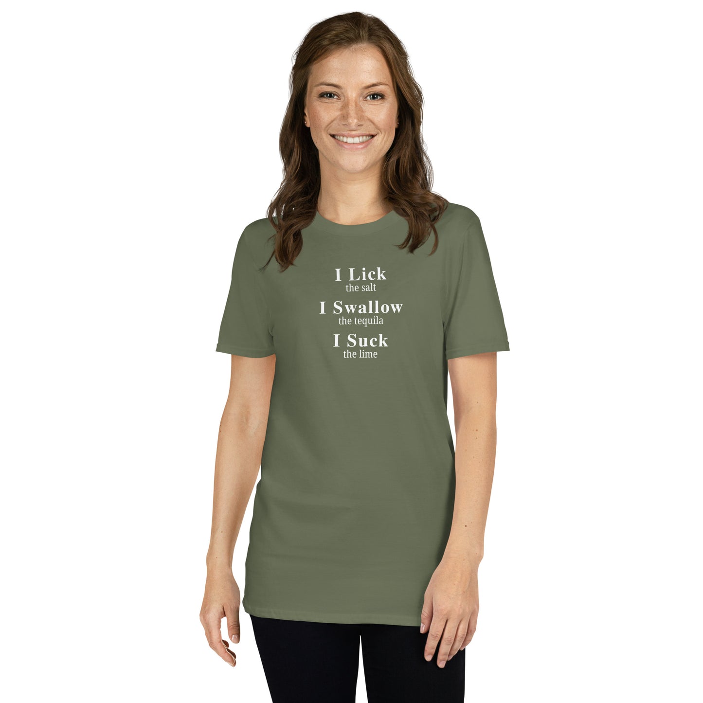 Adult Humor Tequila Drinkers Tee I Lick, I Suck, I Swallow Unisex Tee by EraofInk