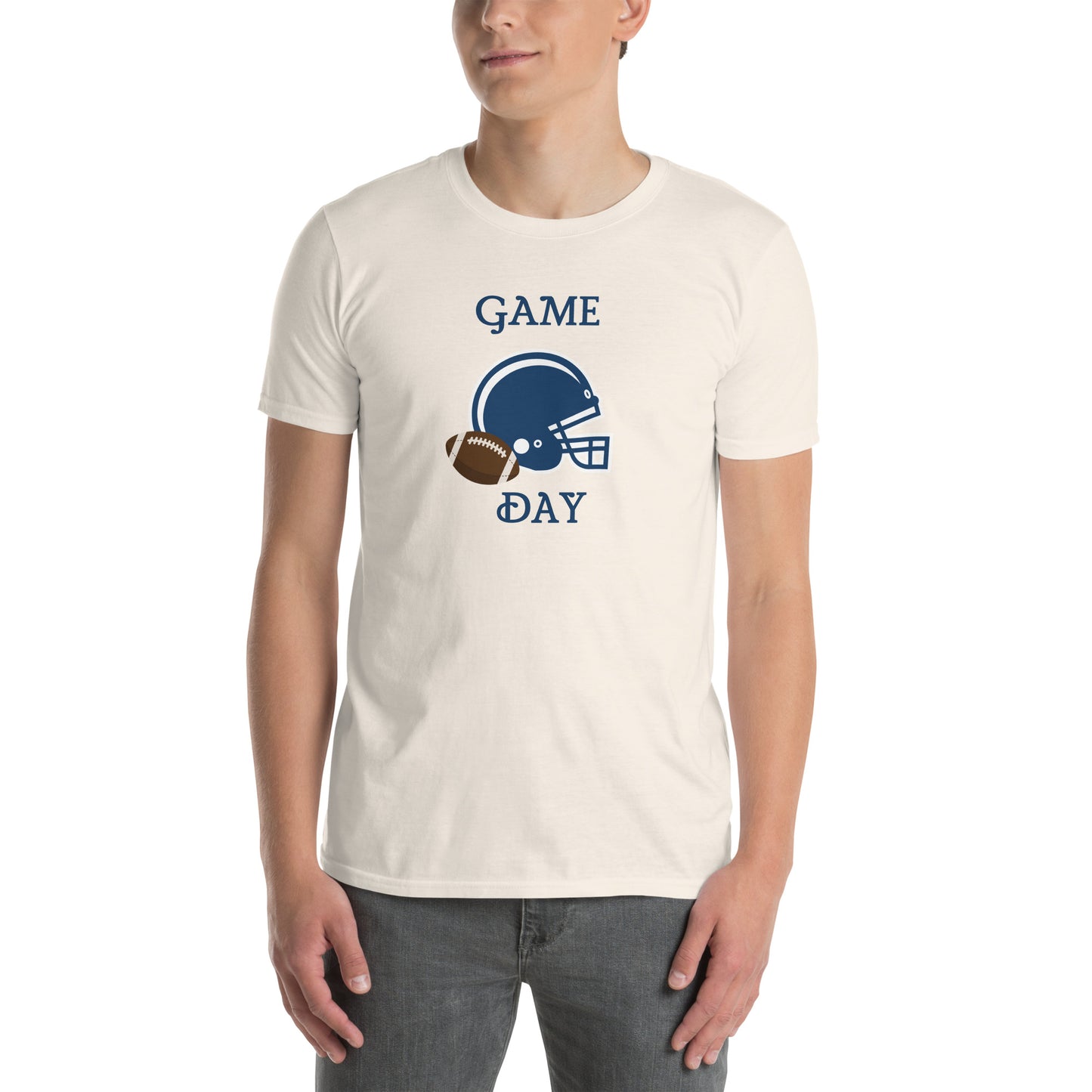 Game Day Football Blue and White Unisex T-Shirt by EraofInk