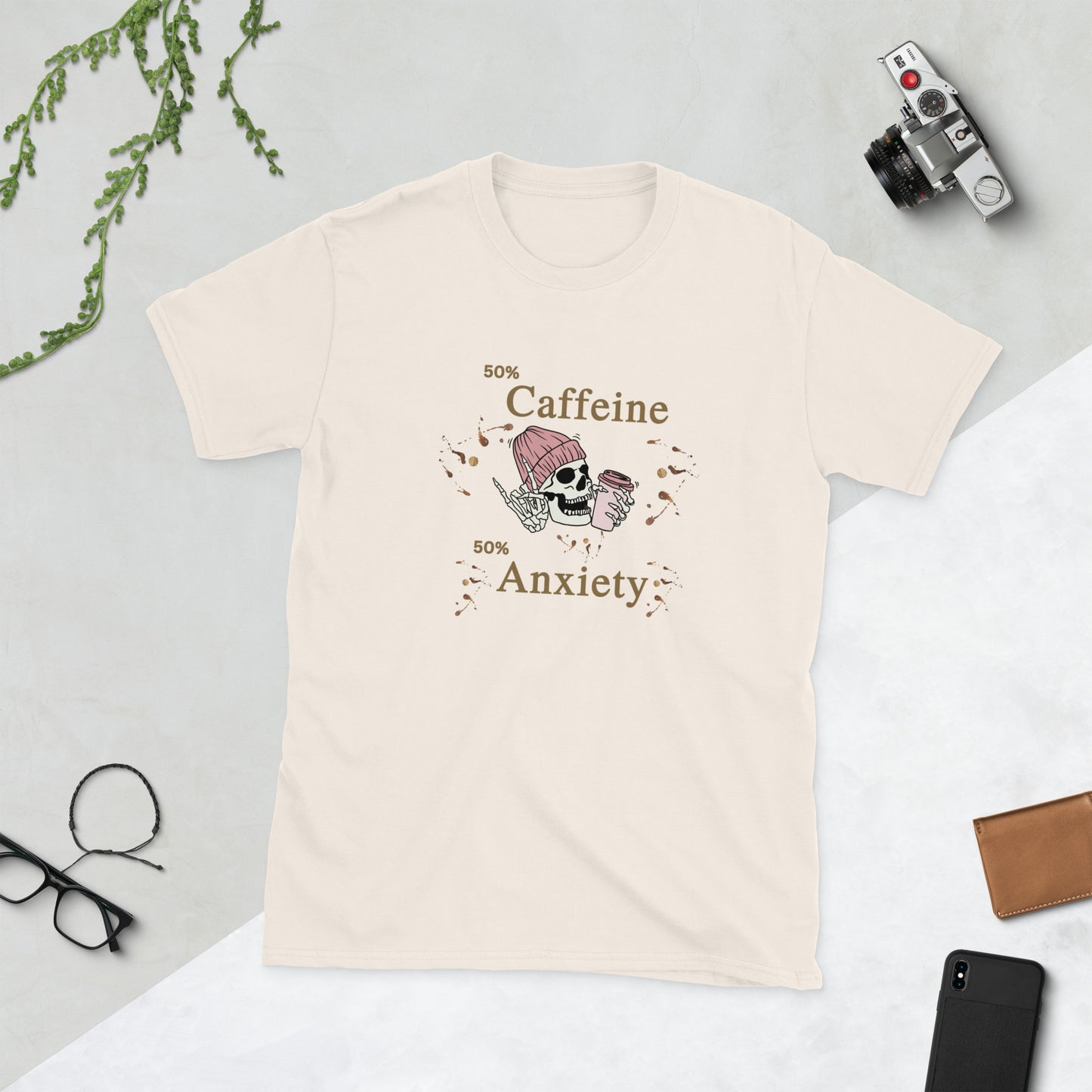 50% Caffeine 50% Anxiety Unisex Tee by EraofInk
