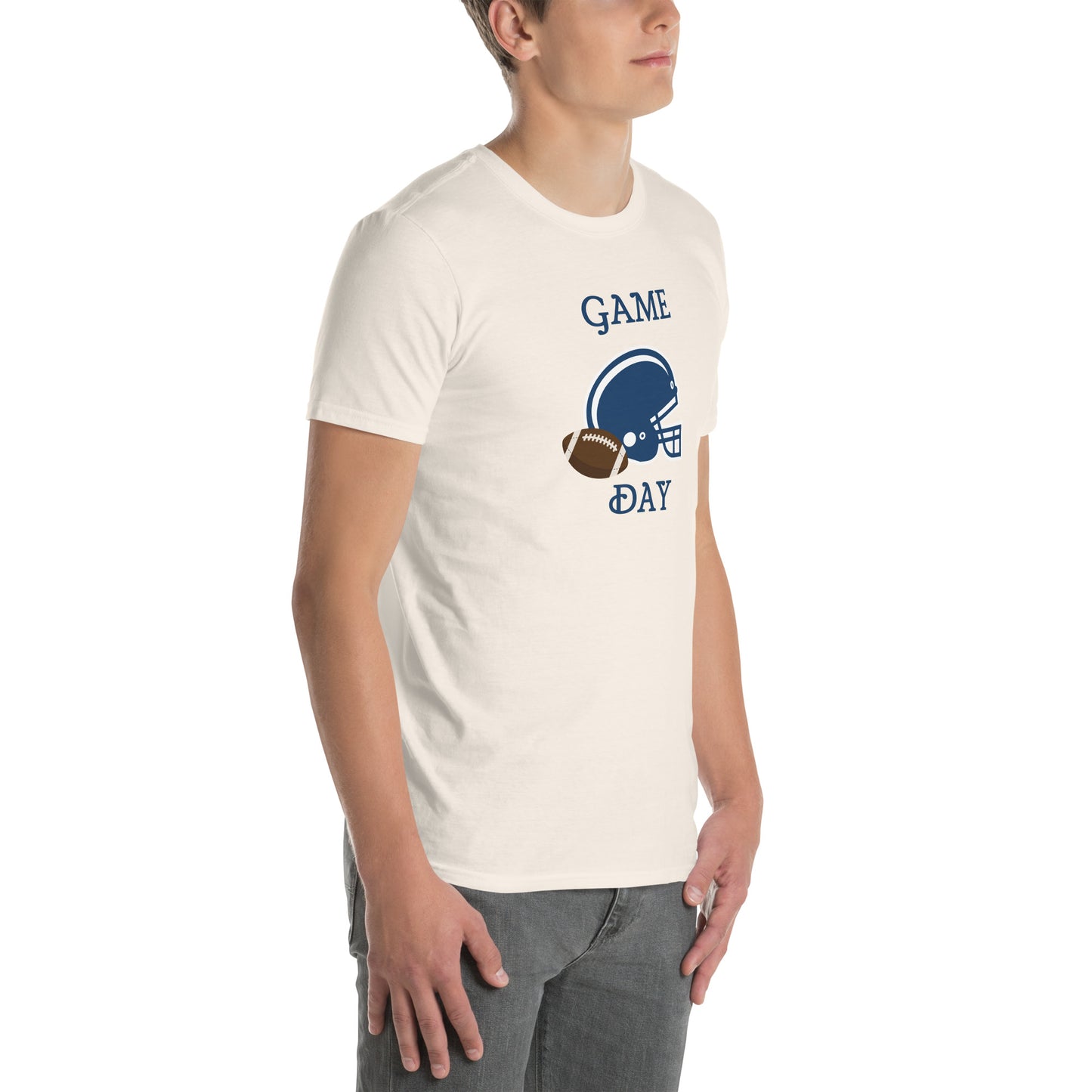 Game Day Football Blue and White Unisex T-Shirt by EraofInk