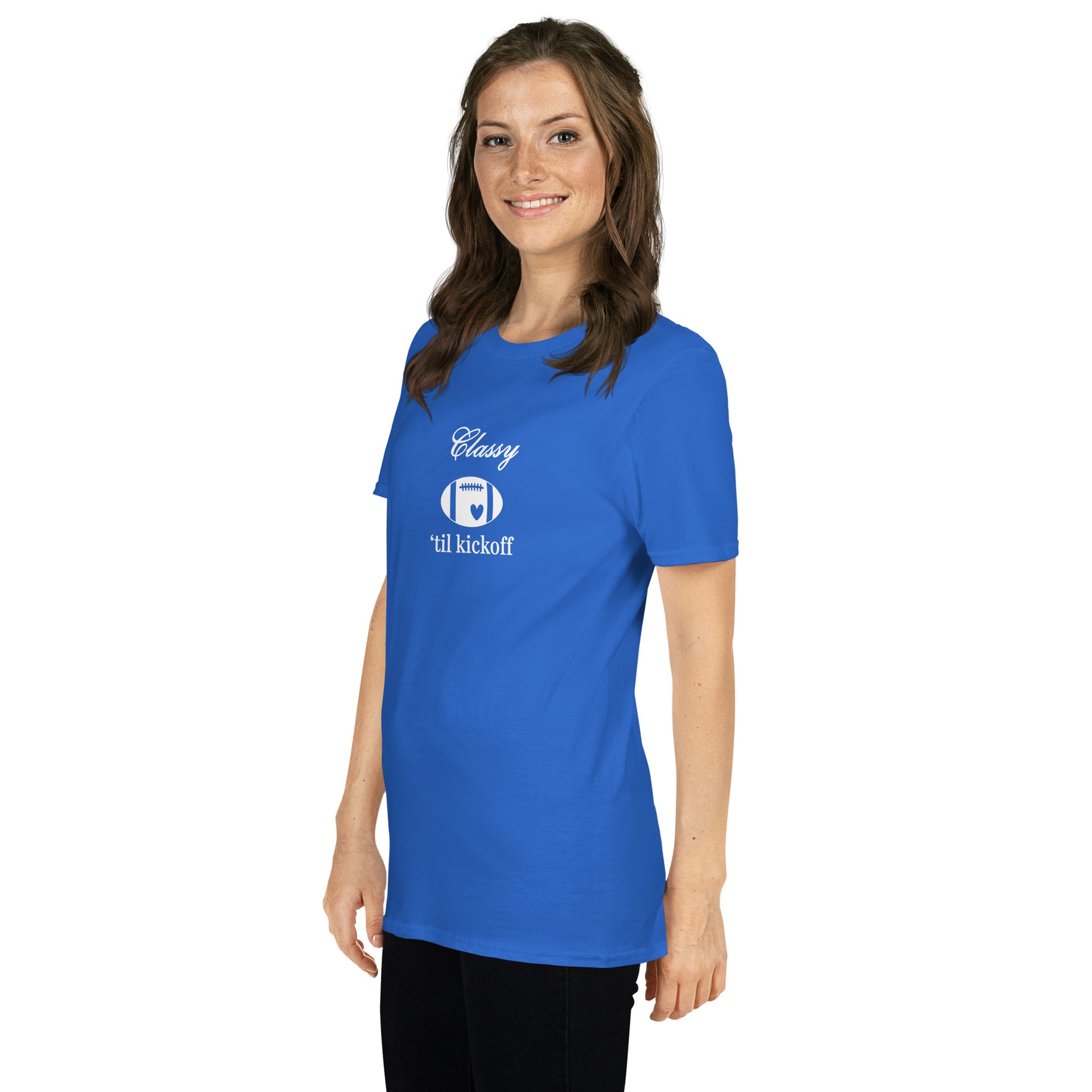 Classy 'til Kickoff Football Unisex Tee White Font by EraofInk