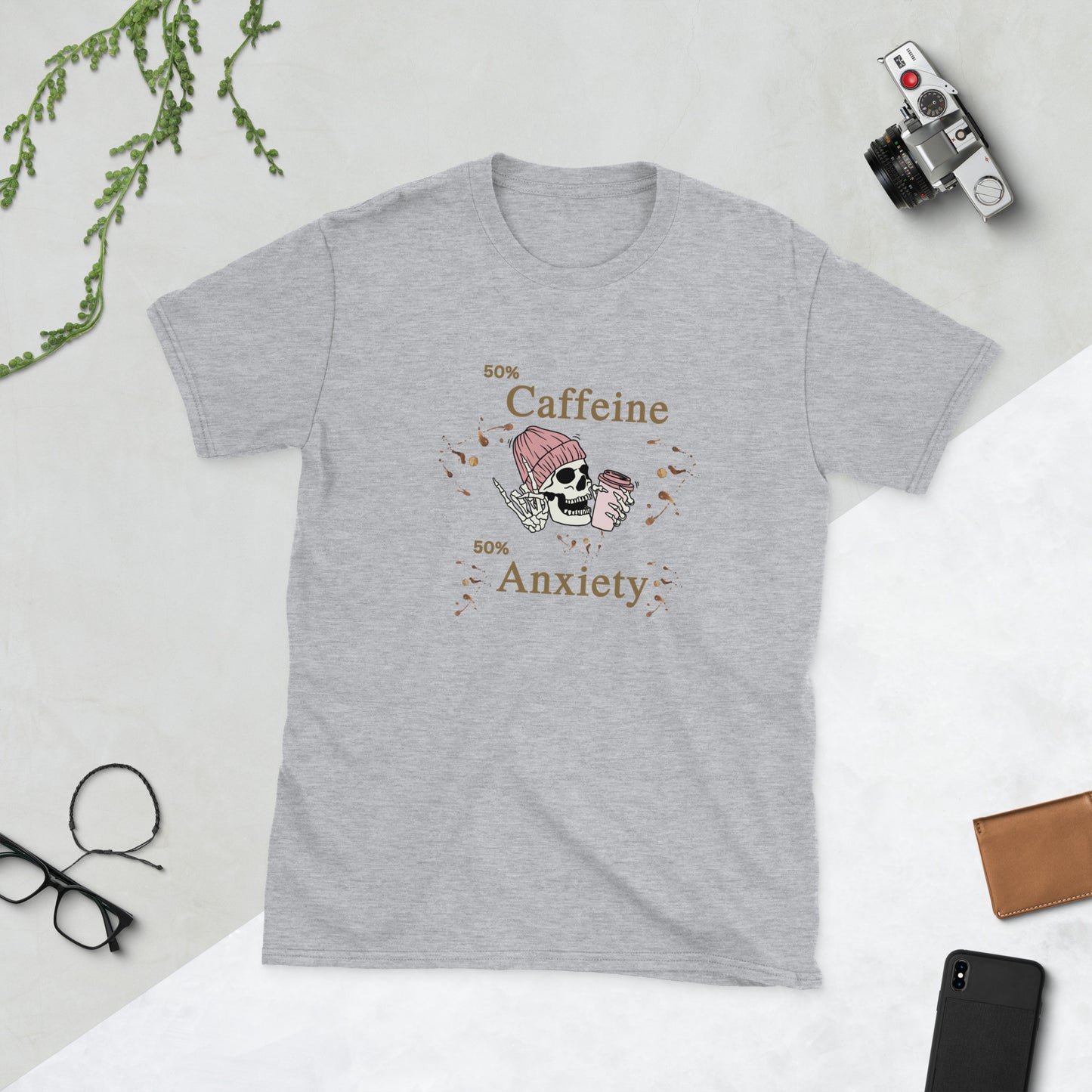 50% Caffeine 50% Anxiety Unisex Tee by EraofInk