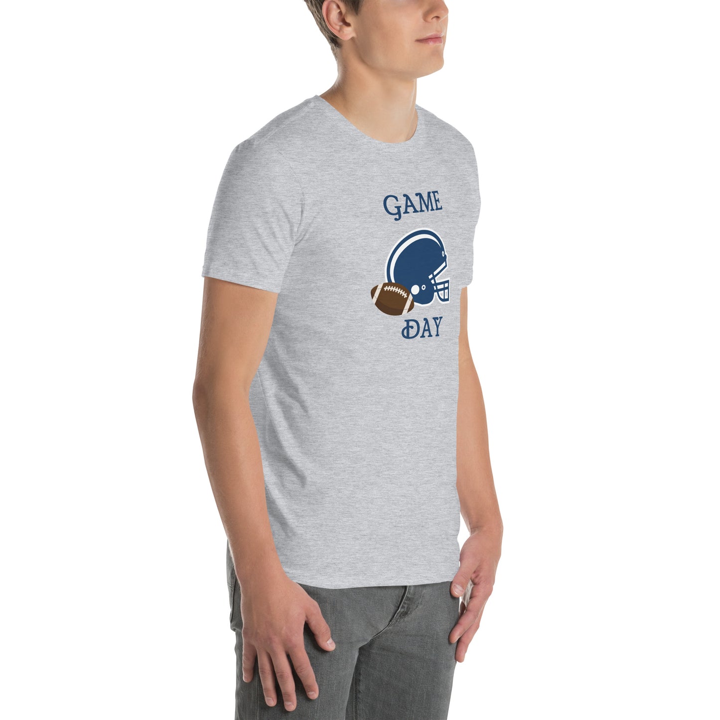 Game Day Football Blue and White Unisex T-Shirt by EraofInk