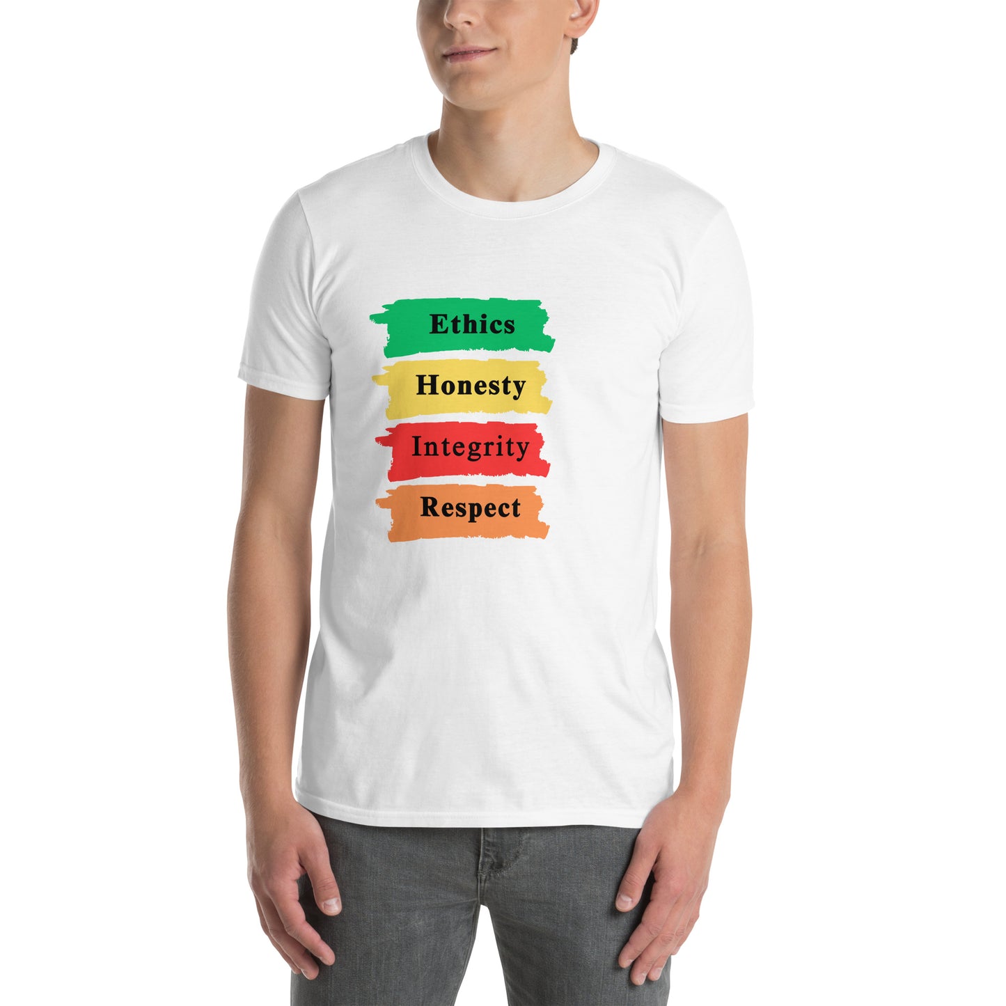 Ethics Honesty Integrity Respect Paint Strokes Unisex Tee by EraofInk
