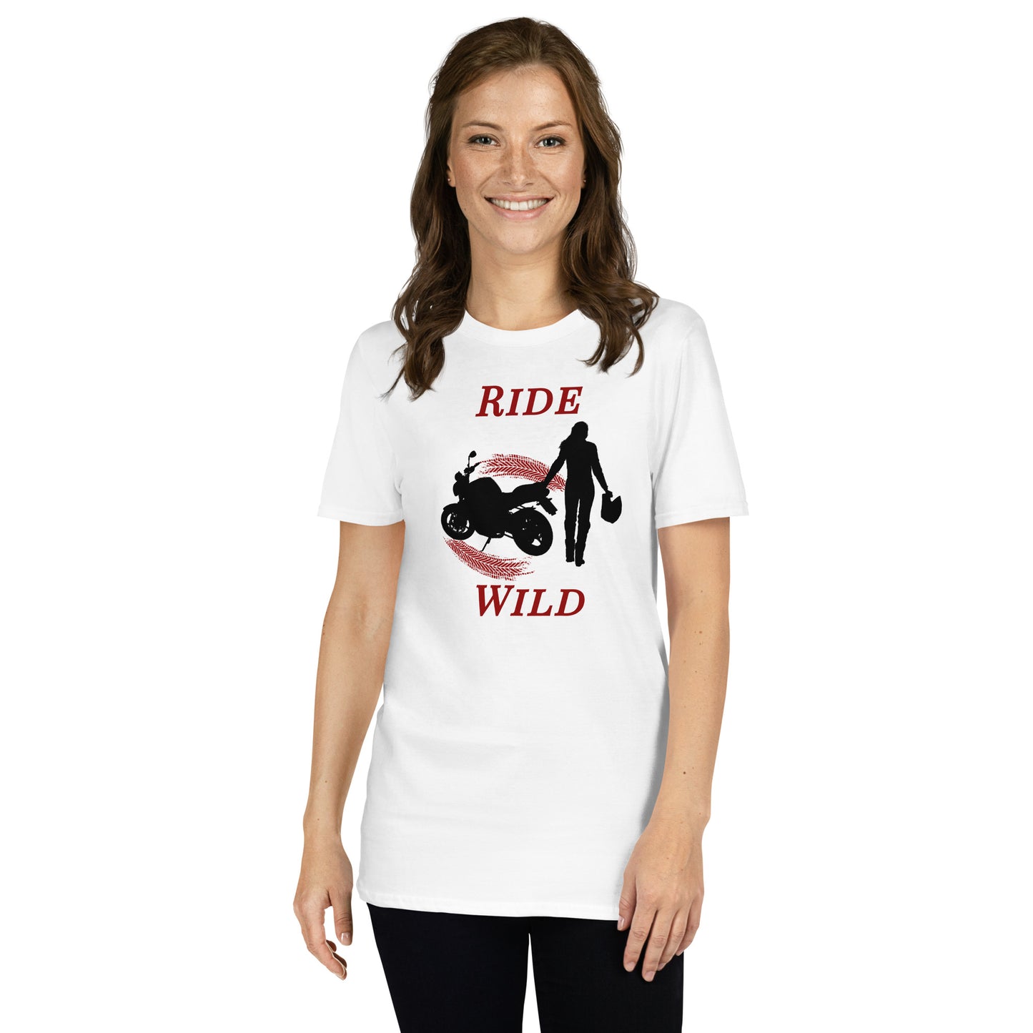 Ride Wild Motorcycle Biker Girl Unisex Tee by EraofInk