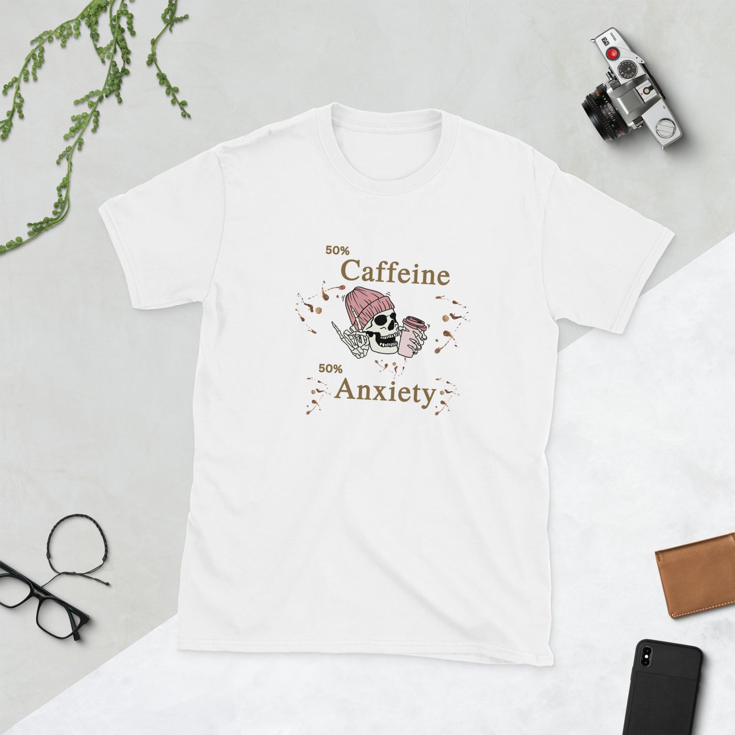50% Caffeine 50% Anxiety Unisex Tee by EraofInk