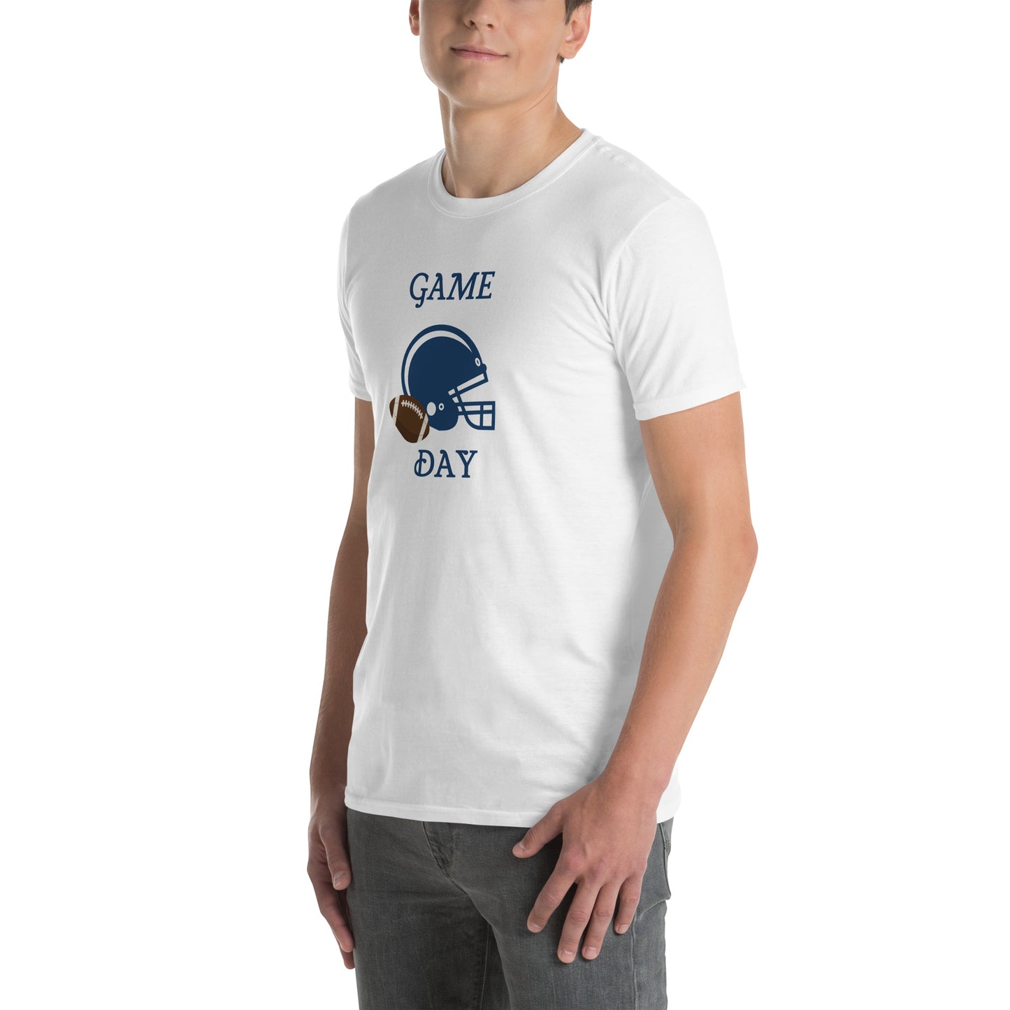 Game Day Football Blue and White Unisex T-Shirt by EraofInk
