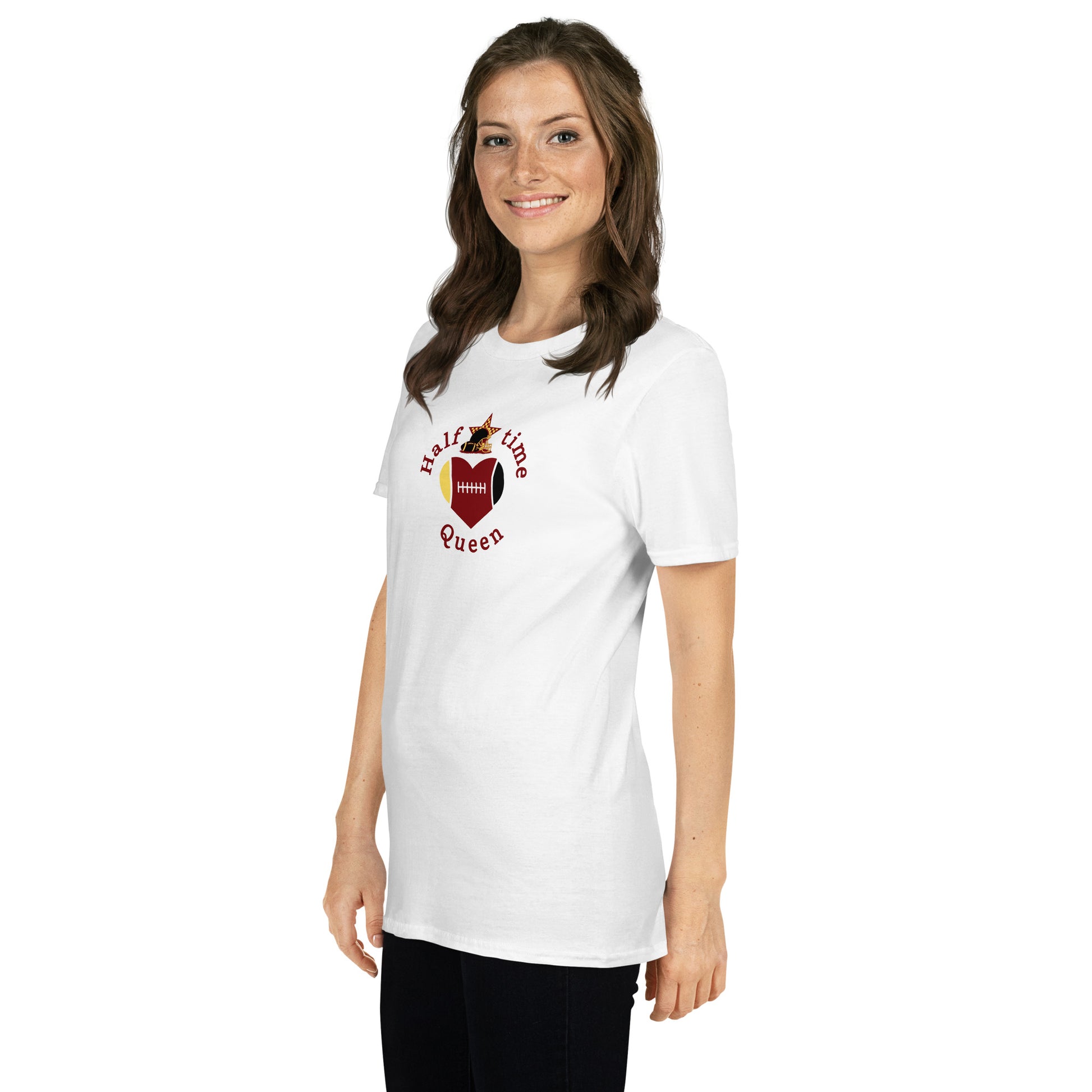 Halftime Queen Football Cheer for Crimson Red Black & Yellow Unisex Tee by EraofInk