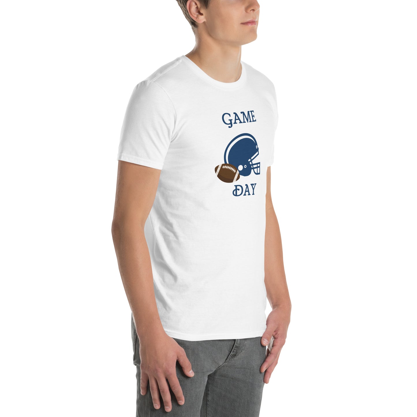 Game Day Football Blue and White Unisex T-Shirt by EraofInk