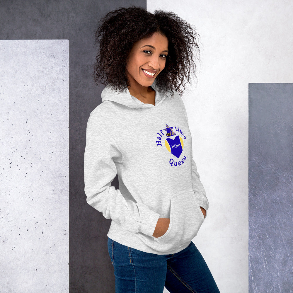 Halftime Queen Football Cheer for Blue & Yellow Unisex Hoodie by EraofInk