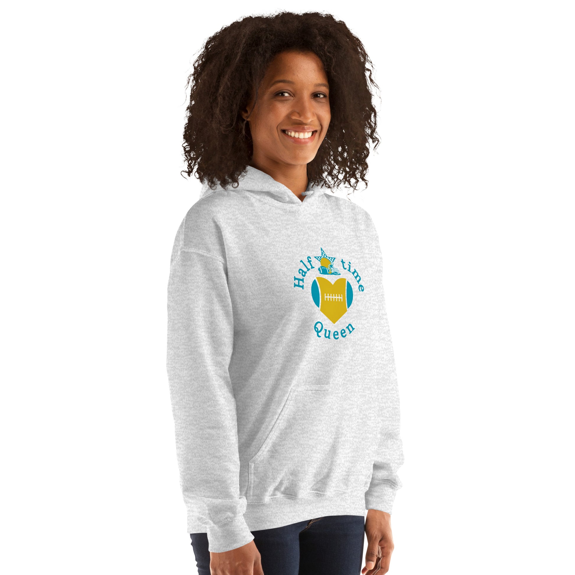 Halftime Queen Football Cheer for Teal & Gold Unisex Hoodie by EraofInk