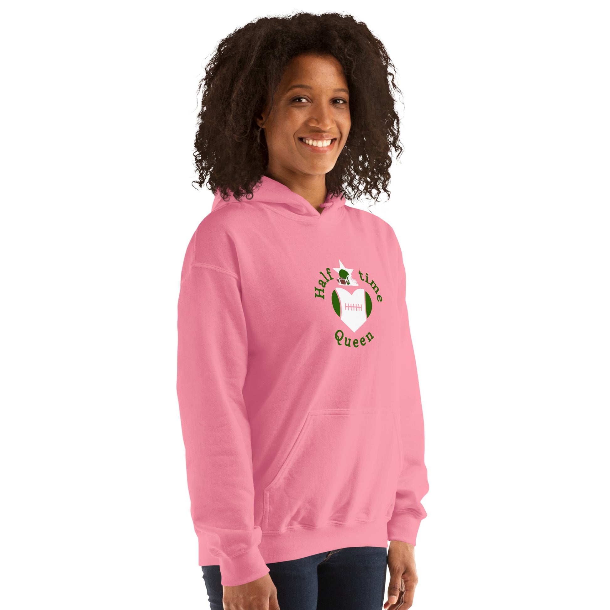 Halftime Queen Football Cheer for Green & White Unisex Hoodie by EraofInk