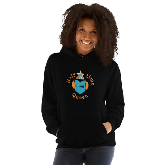Halftime Queen Football Cheer for Orange & Teal Unisex Hoodie by EraofInk