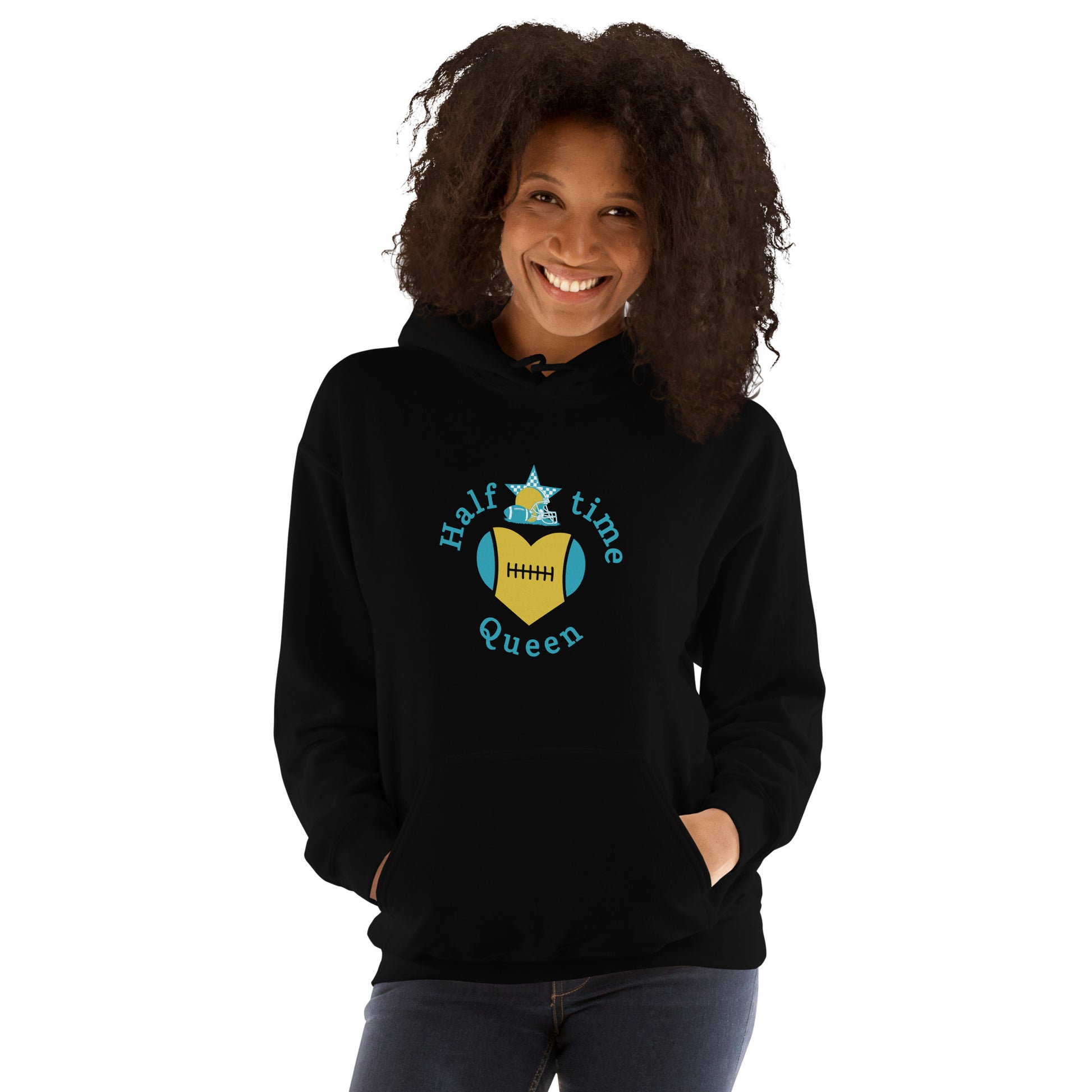 Halftime Queen Football Cheer for Teal & Gold Unisex Hoodie by EraofInk