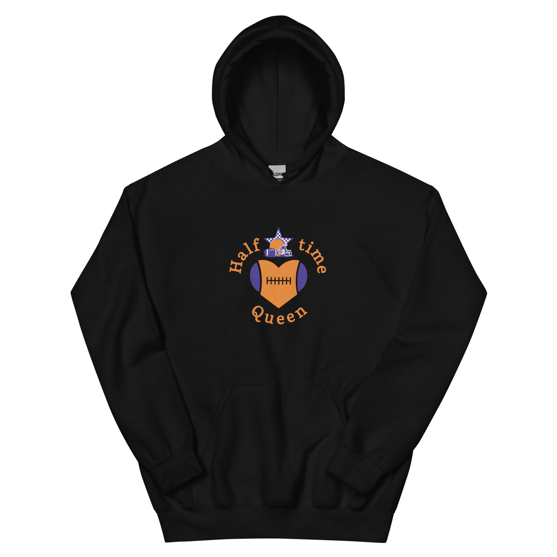 Halftime Queen Football Cheer for Orange & Purple Unisex Hoodie by EraofInk