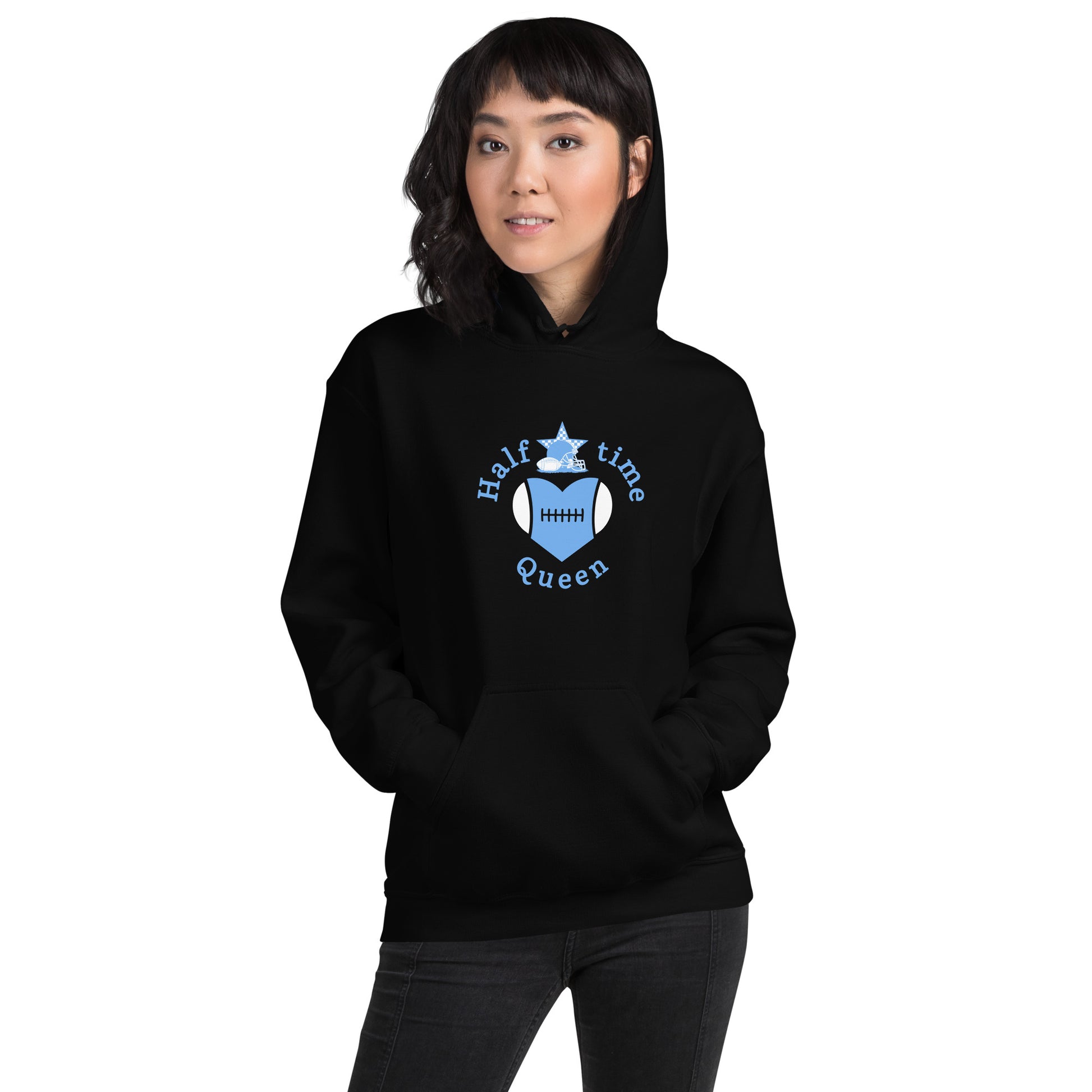 Halftime Queen Football Cheer for LIght Blue & White Unisex Hoodie by EraofInk