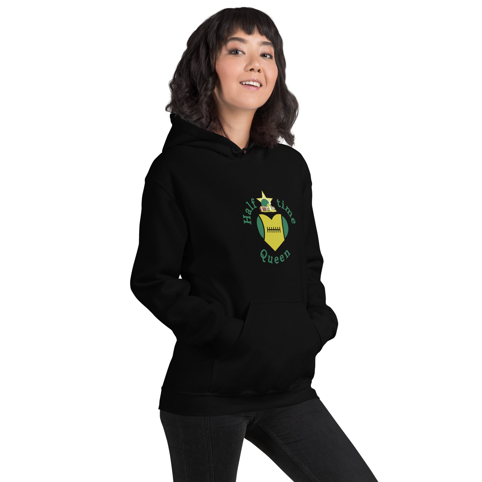 Halftime Queen Football CHeer for Green & Gold Unisex Hoodie by EraofInk