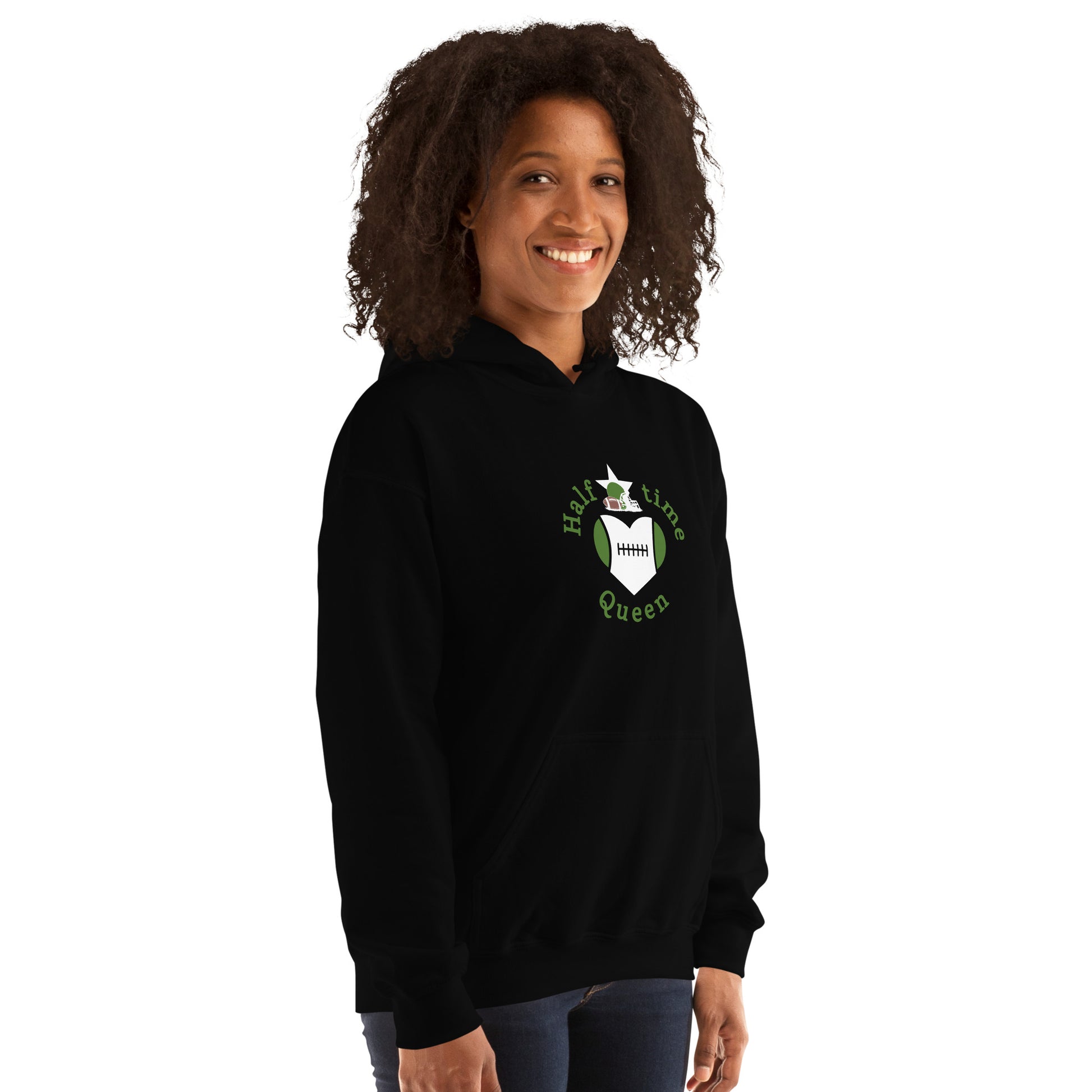 Halftime Queen Football Cheer for Green & White Unisex Hoodie by EraofInk